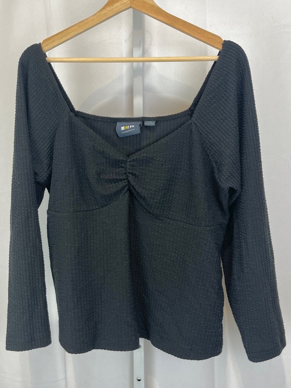 MAEVE Anthropologie Textured Sweetheart Top Long Sleeve Pullover Black Size XL